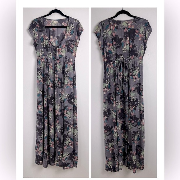 O'Neill Purple Mauve Floral Print Beachy Button Front Tie Back Maxi Dress Sz S - Picture 1 of 10